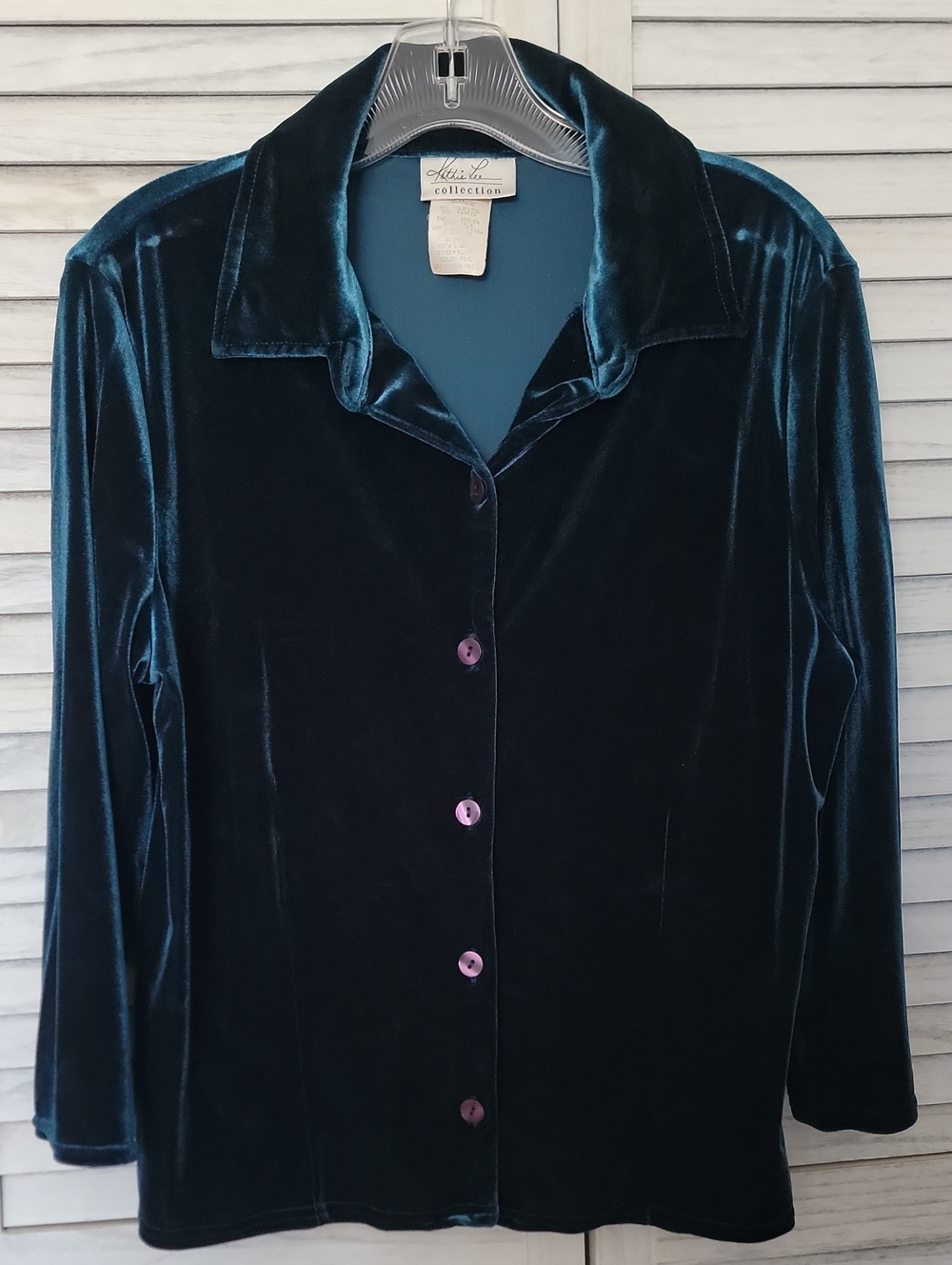 VTG 90's Velvet Button-Front Blouse - Teal